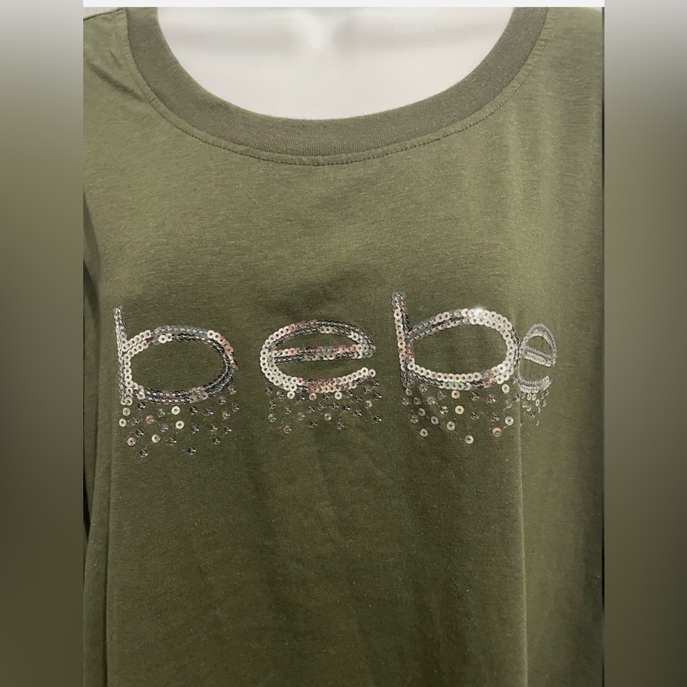 Bebe Olive Green Long Sleeve Too with Embroidered Logo. Never worn - Picture 2 of 5